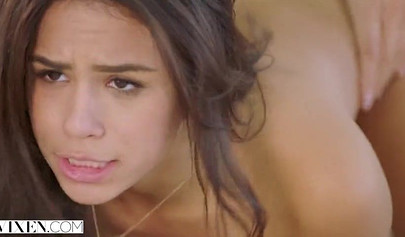 Beautiful brunette teen Autumn Falls swallows a massive cock and gets hammered