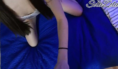 Petite skinny nubile Solazola swallows a fat dong and gets her tight pussy railed