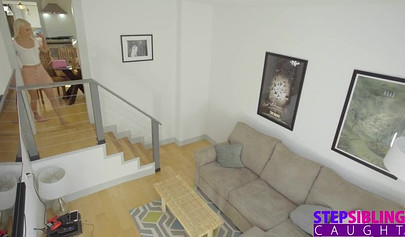 Dashing blonde teen step sis Emma Hix chokes on a massive cock and rides it rough