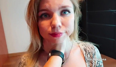 Cute blonde teenie with big natural tits deepthroats a fat meat and gets a facial