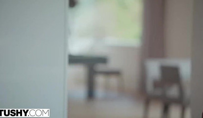 Gorgeous nubile Leah Gotti takes a massive hard cock in her throat and in her ass