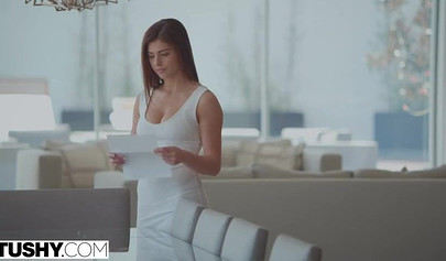 Gorgeous nubile Leah Gotti takes a massive hard cock in her throat and in her ass