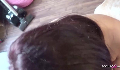 Ravishing black-haired nubile slobbers on a hard cock and gets hammered rough