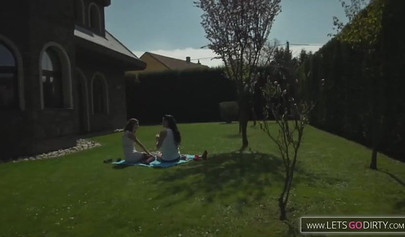 Curly brunette teen sucks a hard cock before having her pussy licked and pounded