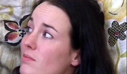 Amateur black-haired nubile spit roasted by two horny older guys with hard cocks