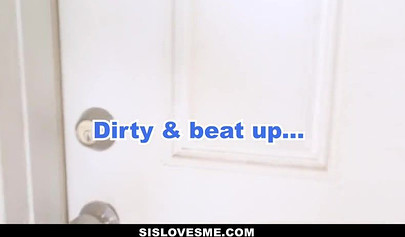 Slutty stepsisters catches me masturbating and offers to get me off for good