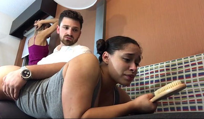 Small brunette teen with dark skin gets punished and spanked and she adores it