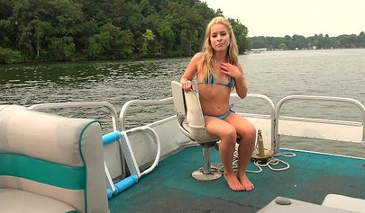 Blonde teen stepsis gets her small wet cunt creamed in public on a nice boat