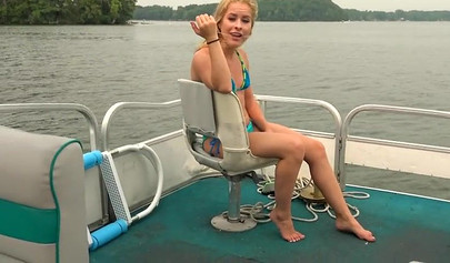 Blonde teen stepsis gets her small wet cunt creamed in public on a nice boat