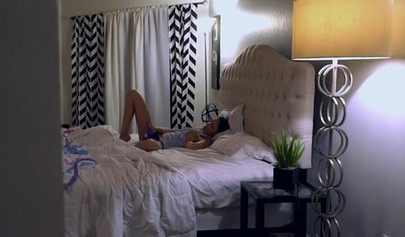 My trashy teen stepsister lets me fuck her on our big family bed and I love it