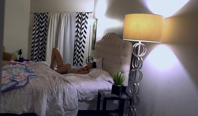 My trashy teen stepsister lets me fuck her on our big family bed and I love it