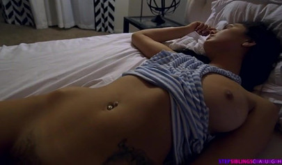 My trashy teen stepsister lets me fuck her on our big family bed and I love it