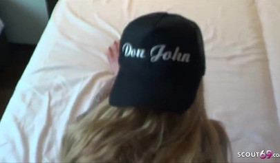 Slutty German teen girl fucked by a sleazy guy in a small and shady hotel room