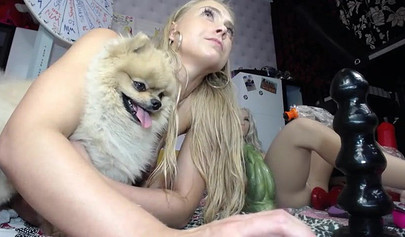 Blonde teen puts on a solo show and masturbated with different massive dildos