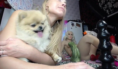 Blonde teen puts on a solo show and masturbated with different massive dildos