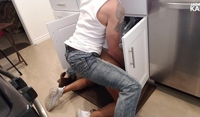 Little Asian sister gets suck in the kitchen and abused by her only brother