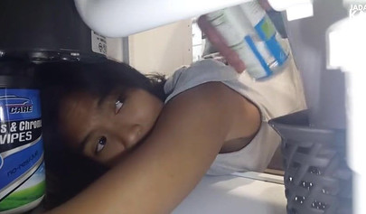 Little Asian sister gets suck in the kitchen and abused by her only brother