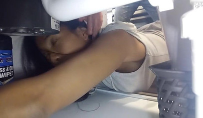 Little Asian sister gets suck in the kitchen and abused by her only brother