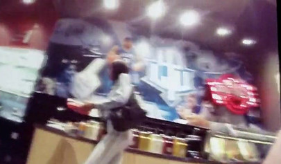 White blonde curly teen girl with a thick ass sucks a dick in a public place