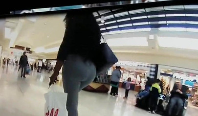 White blonde curly teen girl with a thick ass sucks a dick in a public place