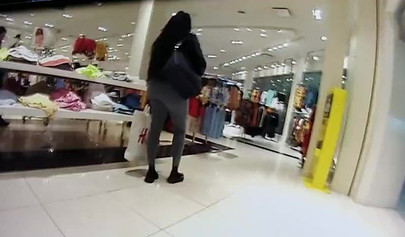 White blonde curly teen girl with a thick ass sucks a dick in a public place