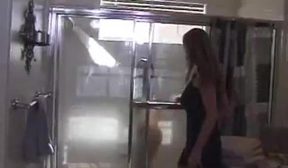 Young teen girl and a busty milf play together with dad in their family shower