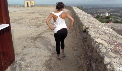 Hot teenage couple has some fun and fucks outside on their holiday vacation