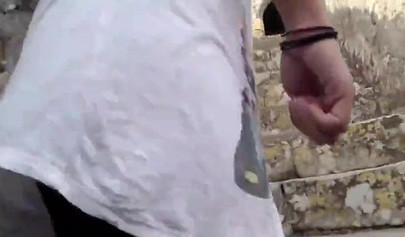 Hot teenage couple has some fun and fucks outside on their holiday vacation