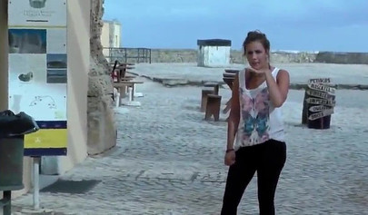 Hot teenage couple has some fun and fucks outside on their holiday vacation