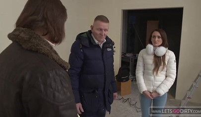 German young teen girl sucks and fucks an older guy and eats a massive load