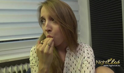 Blonde German teen girl in stockings lets her dad brutally fuck her small pussy