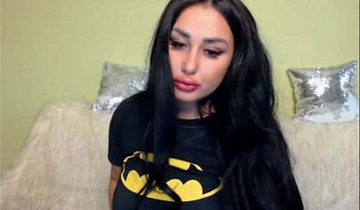 Busty teenage brunette girl deepthroats a huge dick on a web cam sexy show