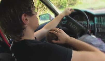 Hot teenage couple have sexual intercourse in public on top of an old timer car