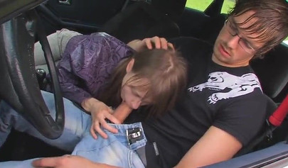Hot teenage couple have sexual intercourse in public on top of an old timer car