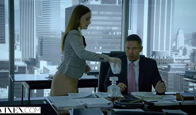 Teen intern gets fucked by her daddy's business partner till he cums on her