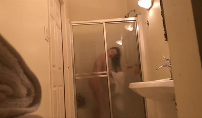 18+ roommate taking a shower and taking selfies while I watch her carefully