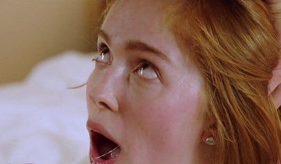 Russian redhead teen babe is fucked in a beautiful house then swallows some cum