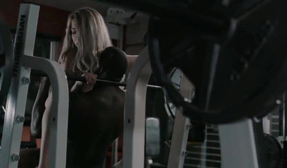Blonde teen gets fucked in her little asshole in the middle of a gym session