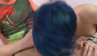 Tomboy emo teen switches between dildo and bf to please herself and eats cum