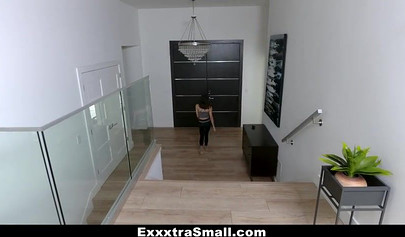 Really small Asian teen gets to suck her bosses dick and to put it in her pussy