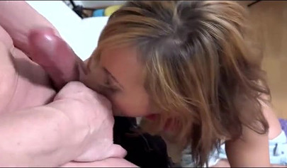 Teenage redhead babe sucks some dick and gets an ass full of creamy thick cum