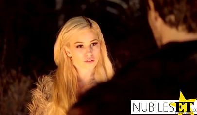 A young sexy teen girl has sex in a Game-of-thrones-like show and is cumming