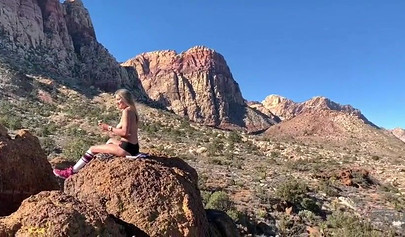 Teenage couple explore the world while they fuck out there in the mountains