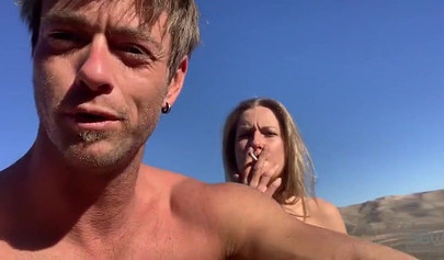 Teenage couple explore the world while they fuck out there in the mountains