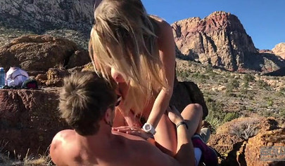 Teenage couple explore the world while they fuck out there in the mountains