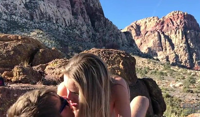 Teenage couple explore the world while they fuck out there in the mountains