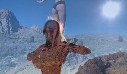 Teenage couple explore the world while they fuck out there in the mountains