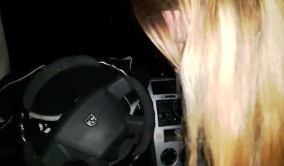 Blonde Czech street hooker sucks a stranger's dick in the car while he records