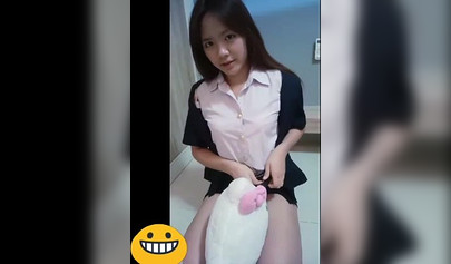 Thai teen cutie with small boobs strips down and plays with herself for you