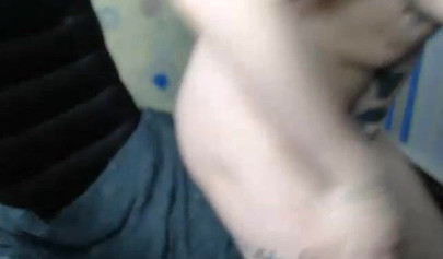 Tattoed brunette teen wearing socks pleases her tight pussy with toys on camera